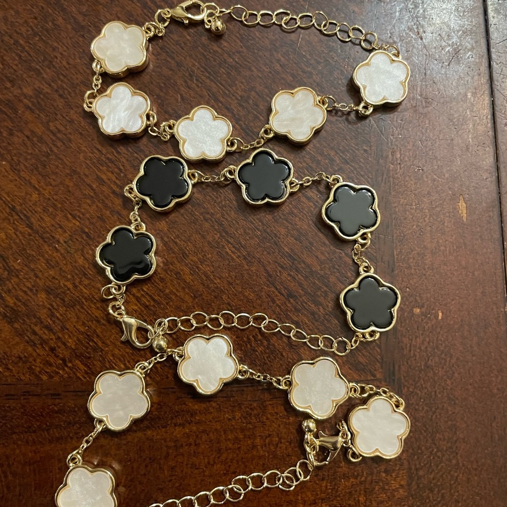 Elegant Gold, Black, white Flower bracelets set of 3
